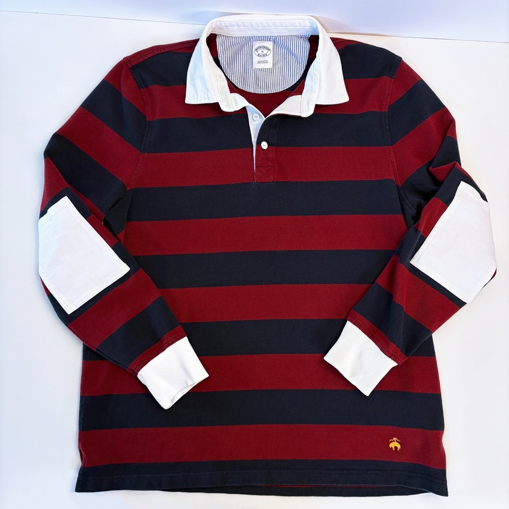 Brooks Brothers Rugby Shirt XL Red Navy Stripe Heavyweight Cotton Long Sleeve